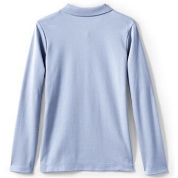NWT LANDS' END GIRLS LONG SLEEVE FEMININE FIT INTERLOCK POLO‎ SHIRT BLUE SMALL - Picture 2 of 6